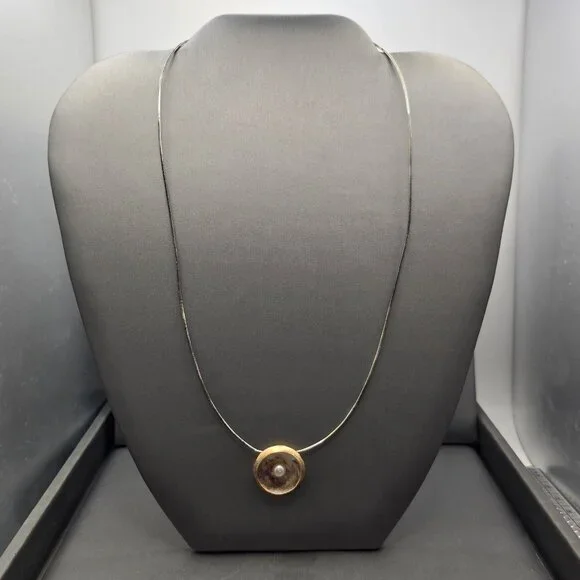 VTG Sterling Silver Pearl Pendant Necklace 925 Germany 2 Tone RL Regis Lecuyer - Picture 13 of 13